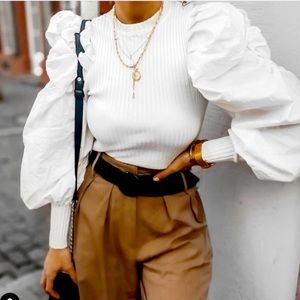 🍂🍂 Brand New Zara Puff Balloon Sleeve Combination Sweater Top 🍁🍂